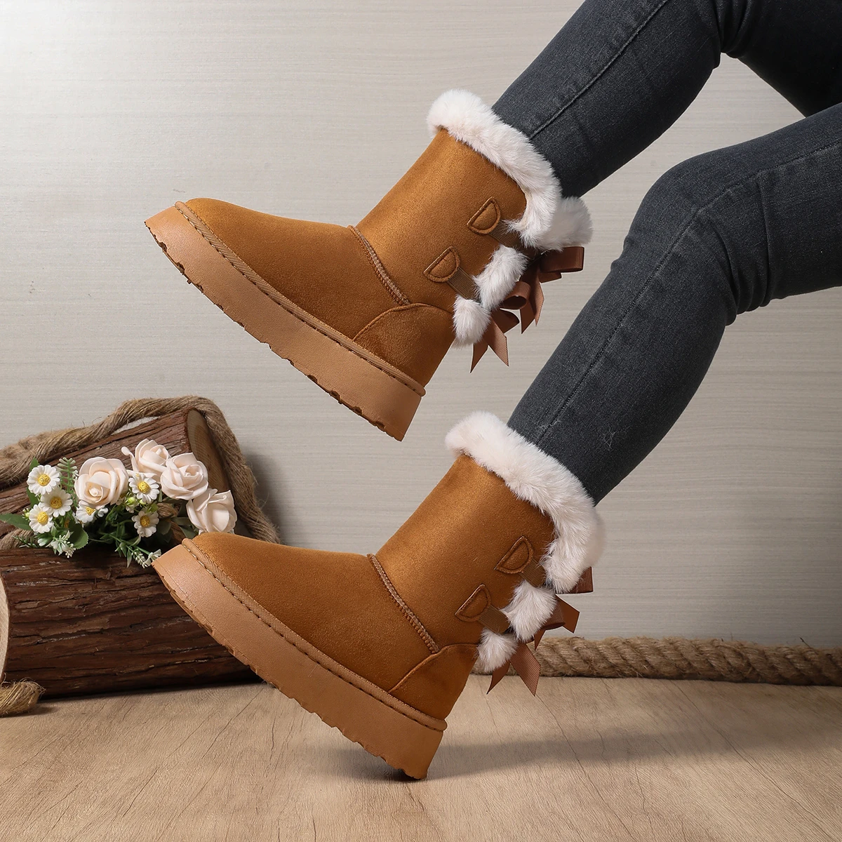 Winter Women Mid-calf Boots Thick Plush Thick Sole Non-slip Fashion Snow Boots Women Solid Color Classic Retro Shoes for Women view 2
