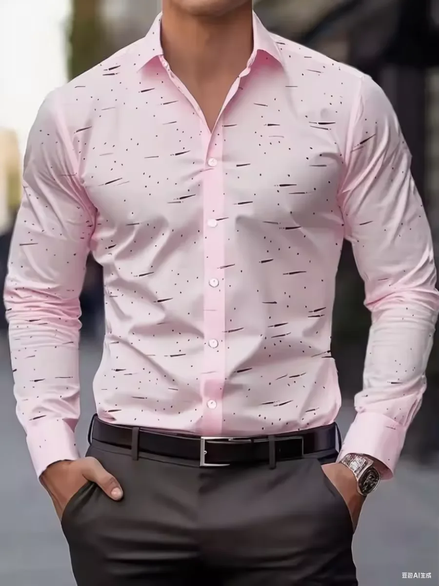 

2025 new model business casual men's formal shirt, printed shirt for spring and autumn season long sleeve business daily shirt.
