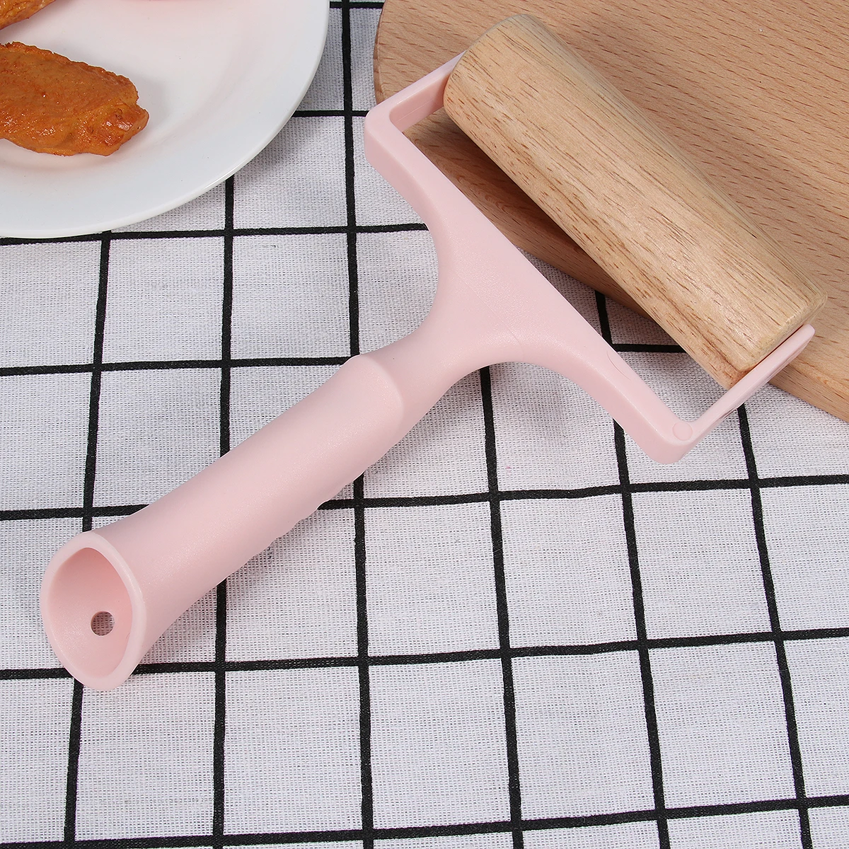 

Solid Wood Rolling Pin Natural Wood Color Kitchen Tool For Baking Pastry Dough Fondant T-Shape Mini Roller Sturdy Handle