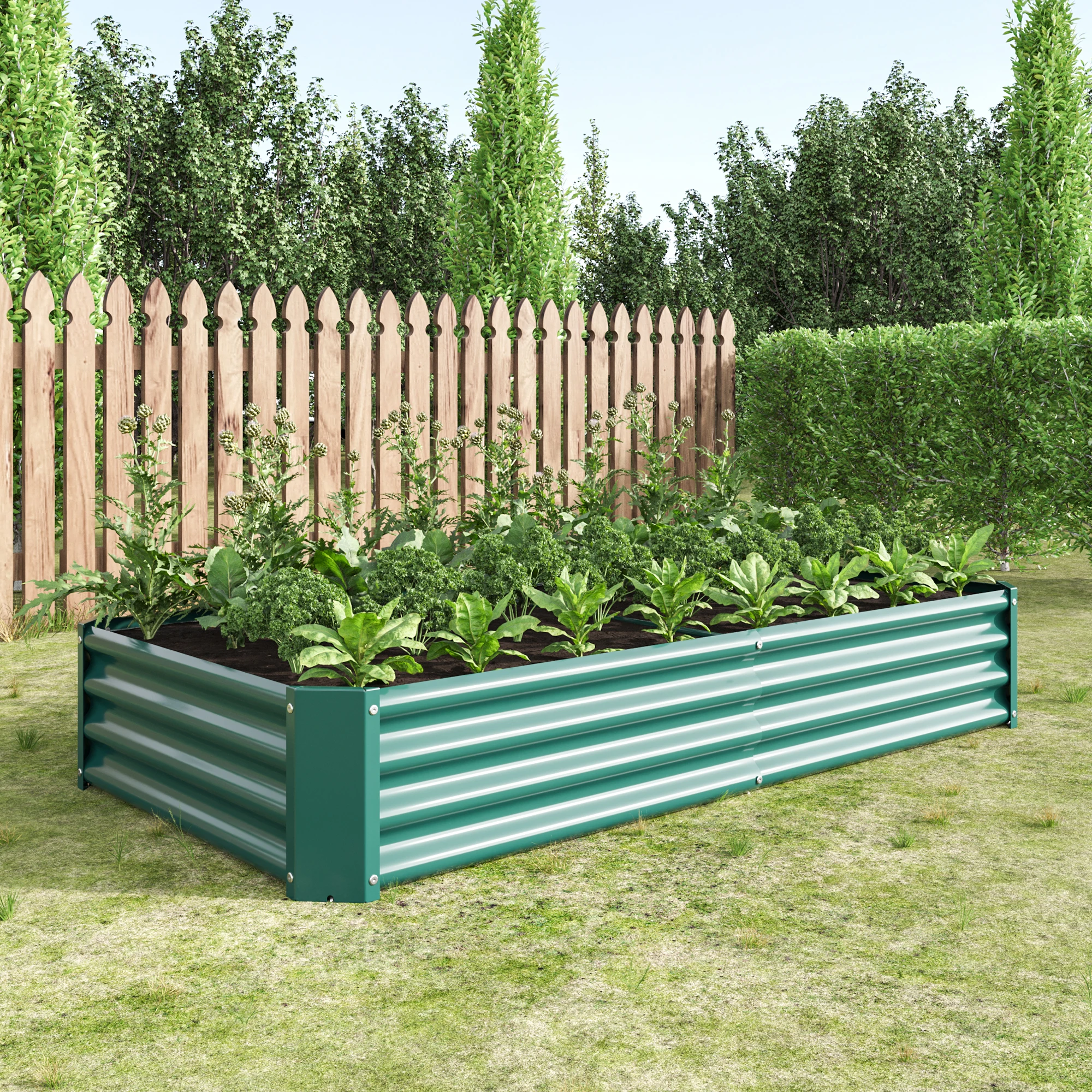 Cama levantada ao ar livre do jardim do retângulo, plantador do metal, camas para plantas, vegetais e flores, verde, 6x3x1ft