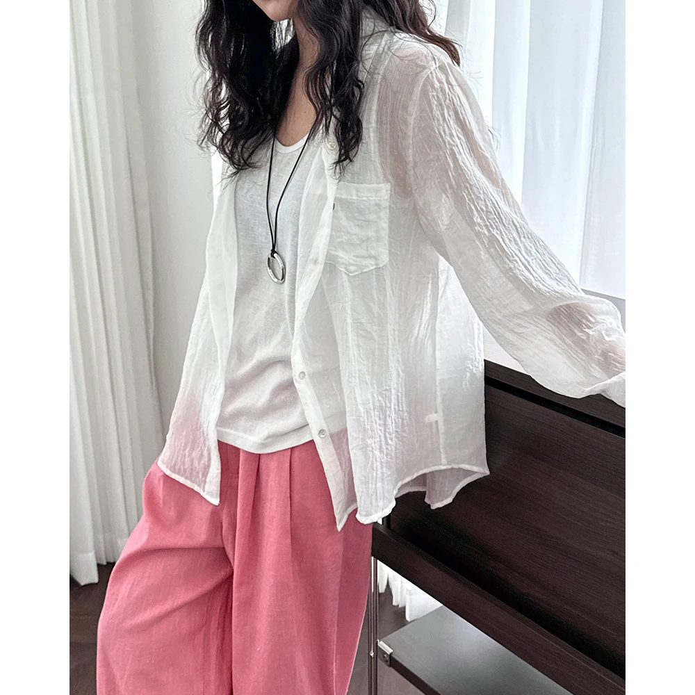 2026 mujeres verano estilo suelto manga larga blanco azul blusas cuello vuelto moda Boho mujeres Tops camisas