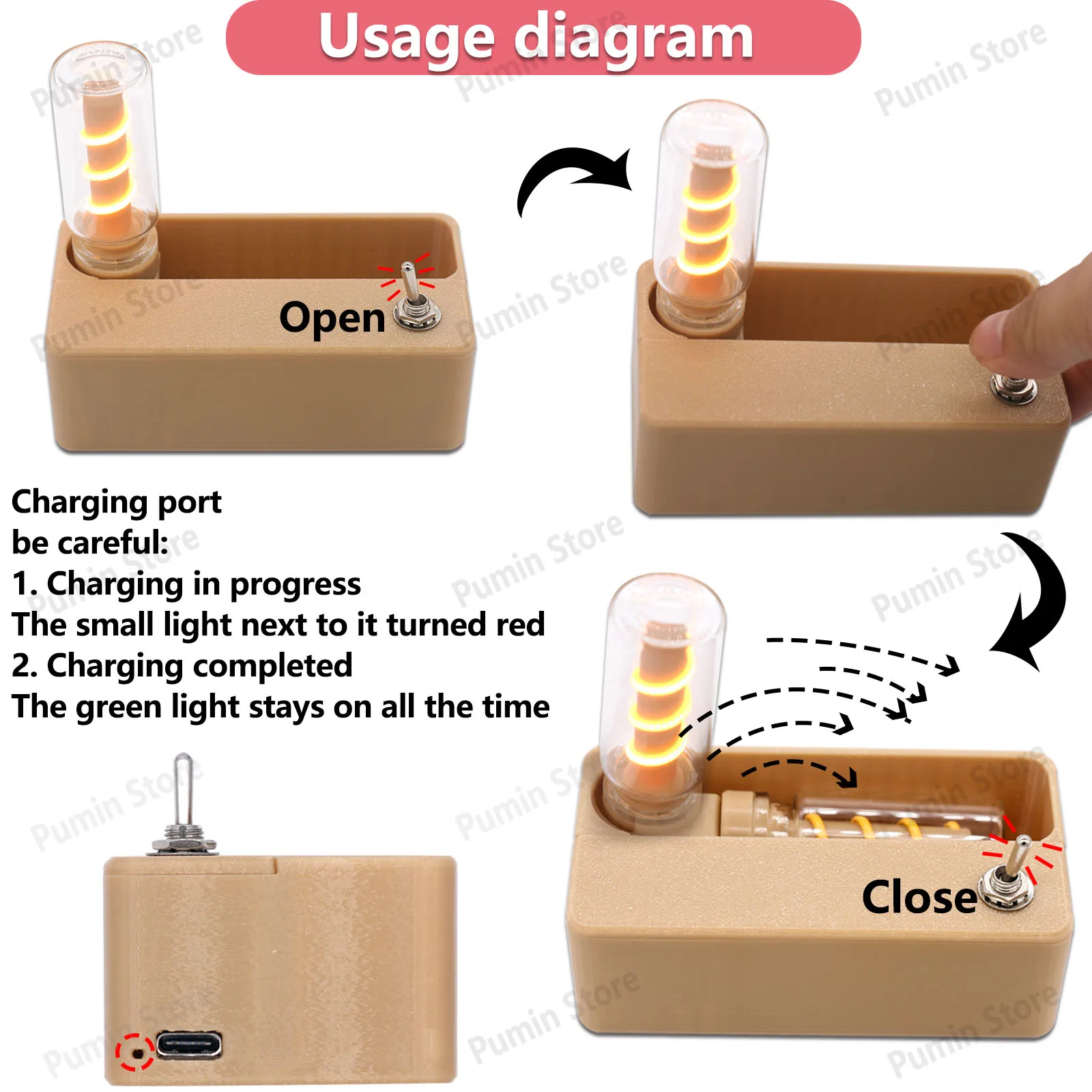 A Set LED Mechanical Flip Night Light DC5V Filament Bulb 2200K White Red Green Blue Powder Convenient Carrying Atmosphere Bulb