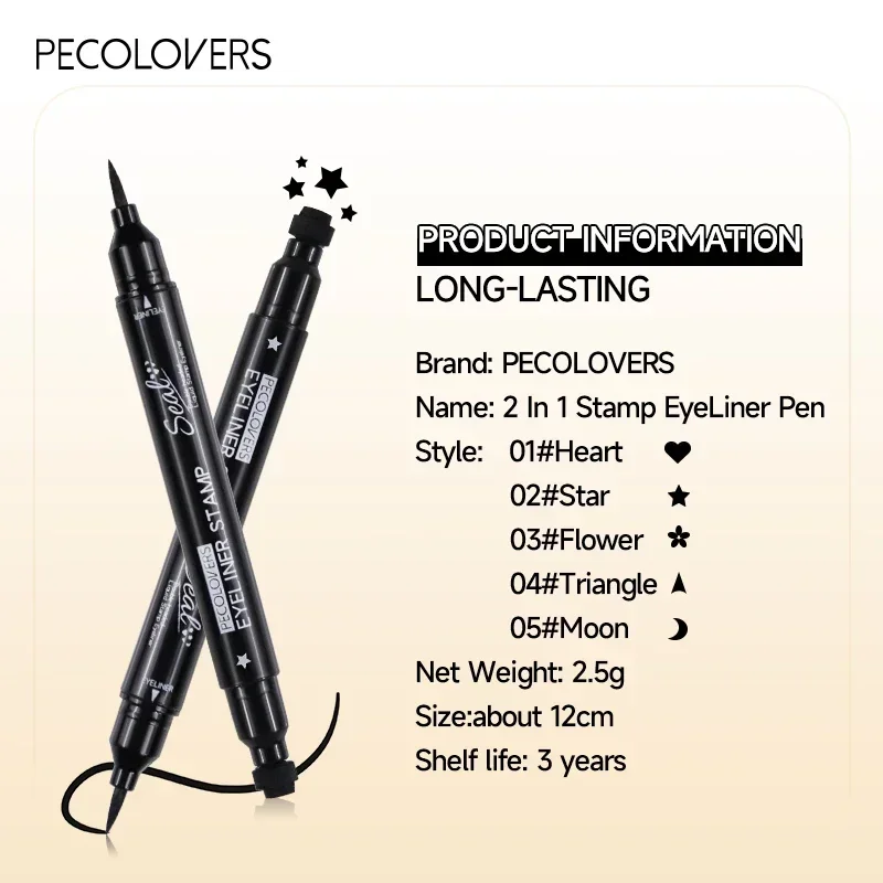 1PC Double-headed Liquid Stamp Eyeliner, Various Shapes, Stars/moon/water Droplets, Waterproof, Silky, Suitable for Beginners