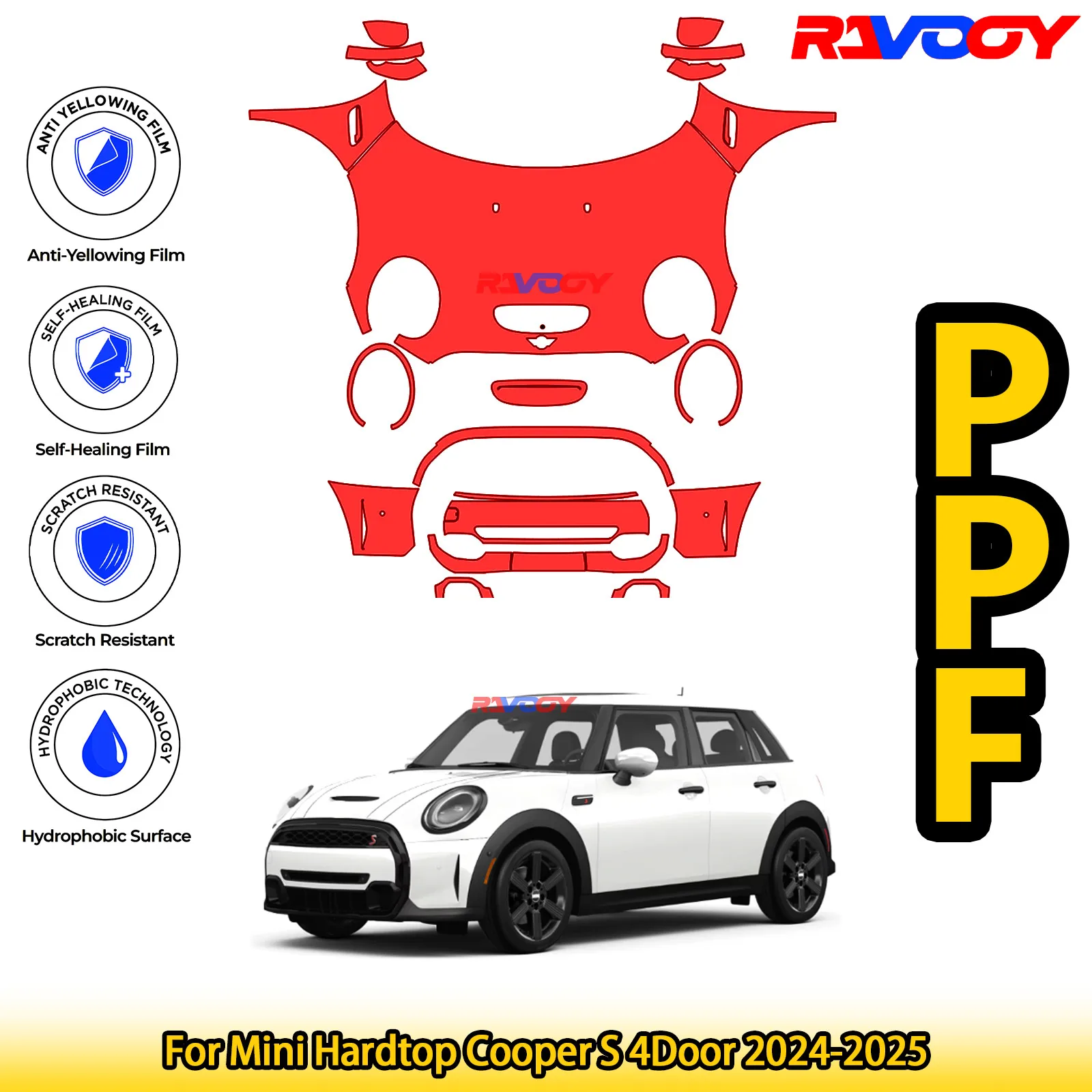 

Для Mini Hardtop Cooper S 4Door 2024-2025 глянцевая матовая черная предварительно вырезанная передняя PPF комплект защитная пленка для краски
