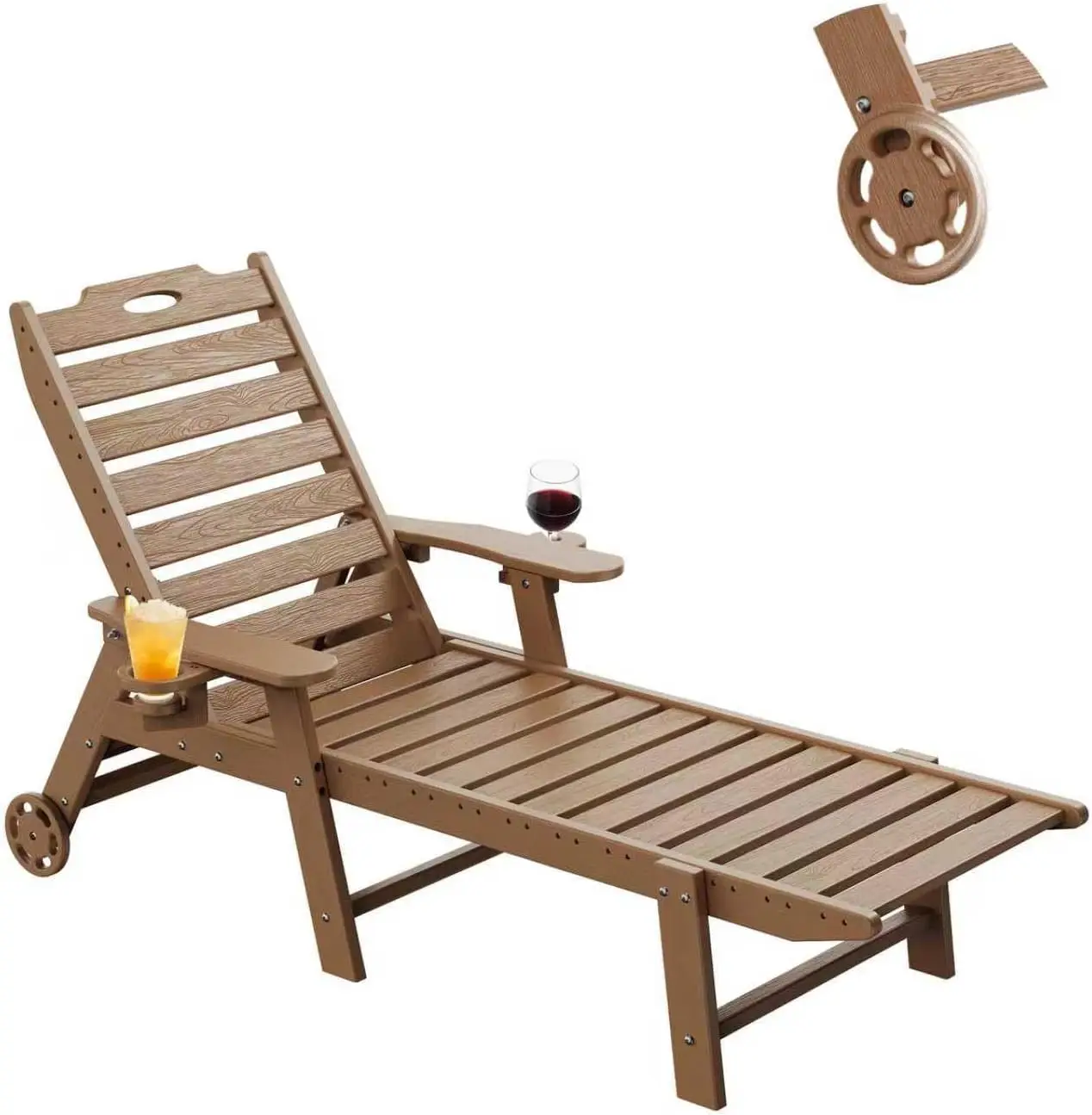 

Уличное кресло-шезлонг на колесиках с регулируемой спинкой и подстаканниками, всепогодное, из HDPE, для бассейна и двора