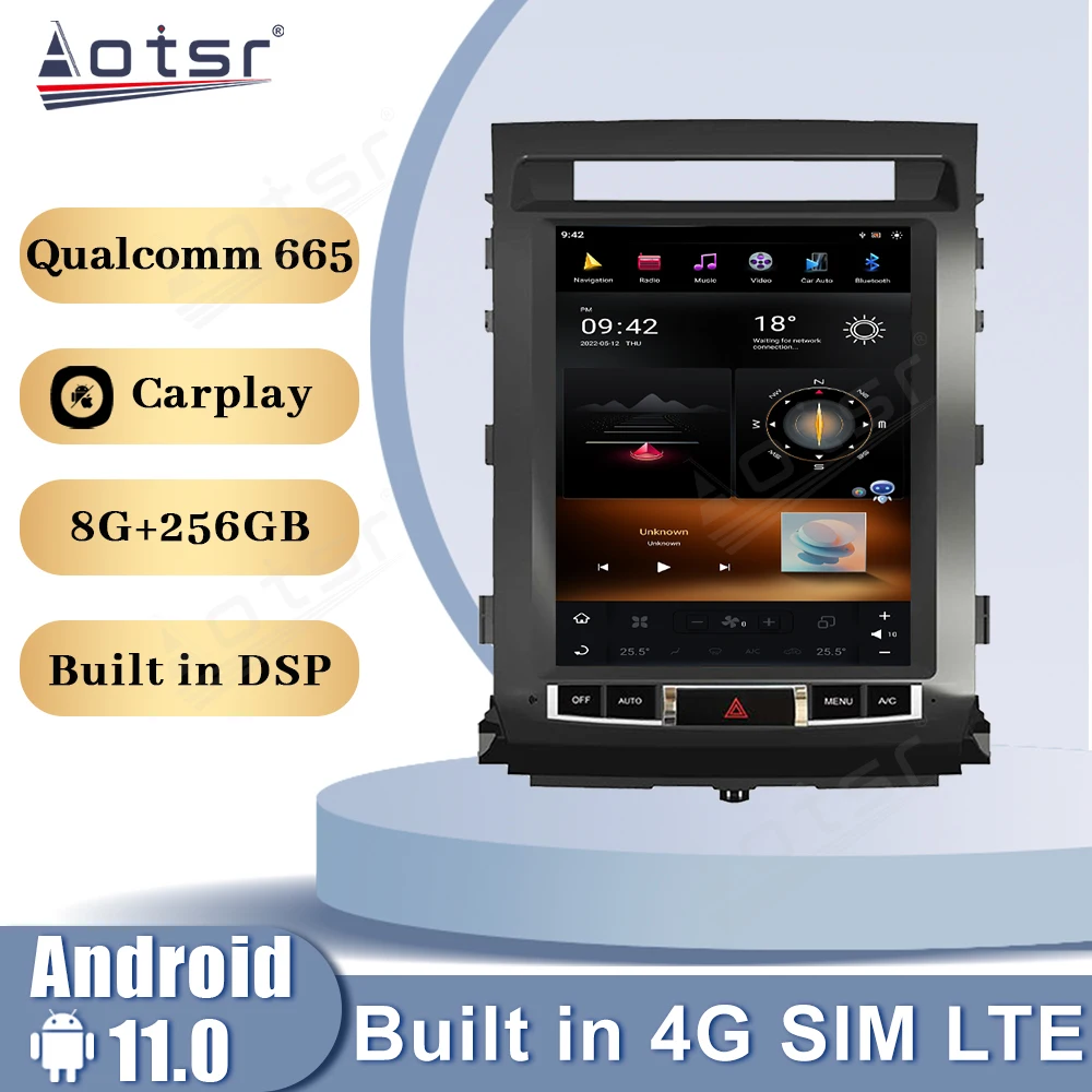 

Автомобильное радио Qualcomm 665 Android 11 для Toyota Land Cruiser LC200 2008 2009 2010 2011 2012 2013 2014 2015 SIM GPS стерео головное устройство