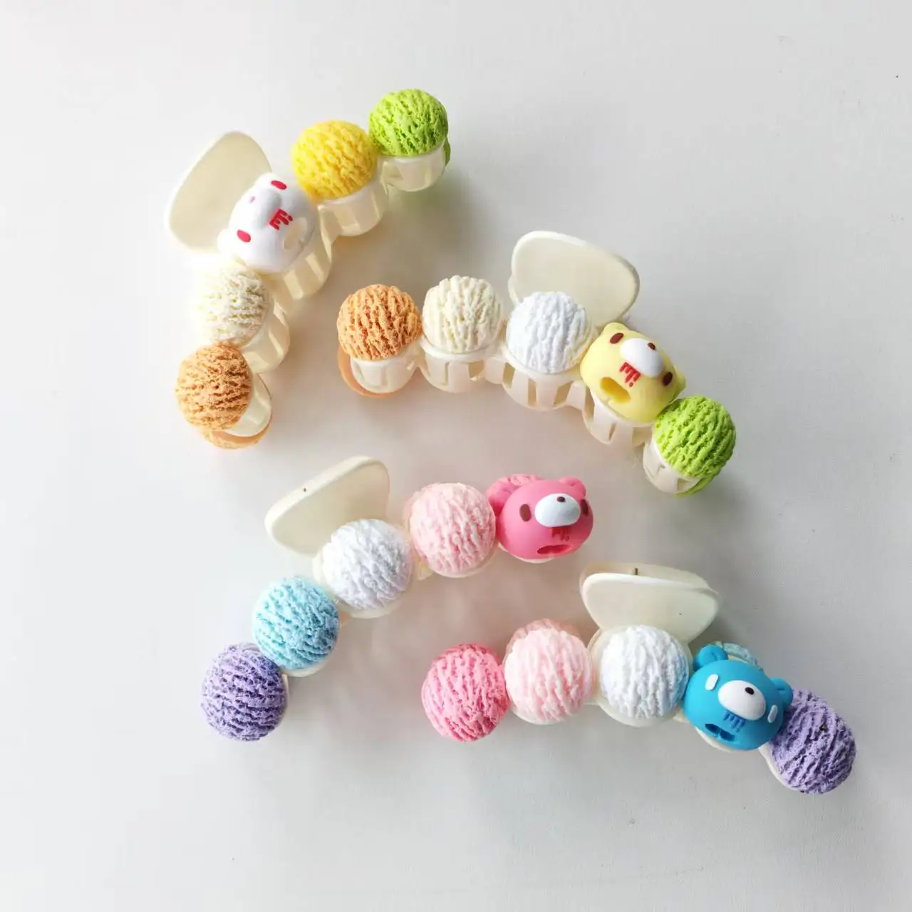 Kawaii 3D Macaron Ice Cream Bear Shark Hair Claw Clip Cute Cartoon Hair Barrettes Girls Sweet Hair Accessories