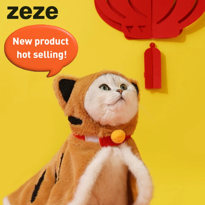 Zeze @ Cute Tiger Winter Warm Pet Clothes, British Short Kitten Cape, Autumn and Winter Scarf for cat dog pet