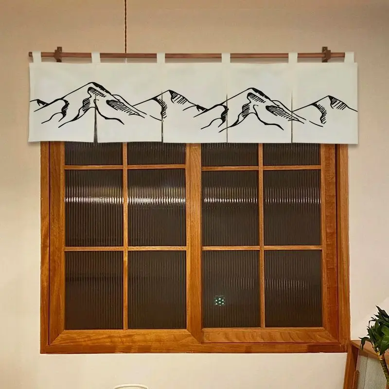 VIKAMA Moon Mountain Bird Short Noren Partition Curtain Light Window Valance Kitchen Cafe Oriental Decor