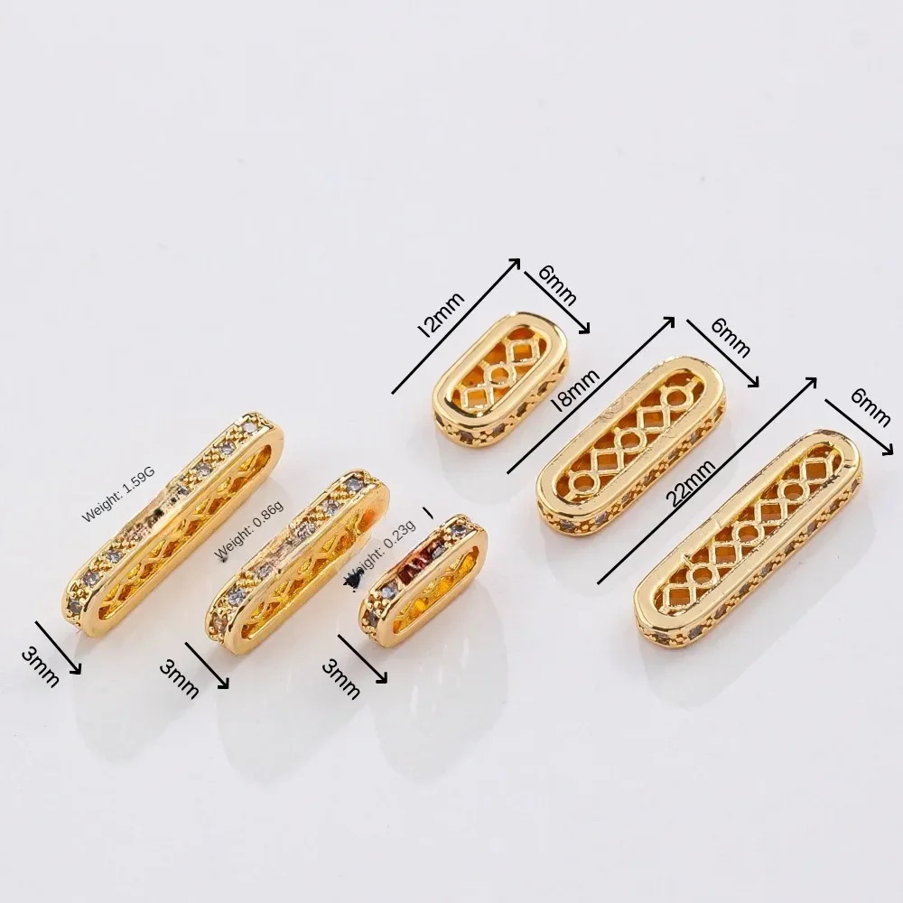 14K Gold Color Plated Porous Elliptical Zircon Bead Spacer DIY Pearl Bracelet Connector Jewelry Making Supplies Accessories 4pcs