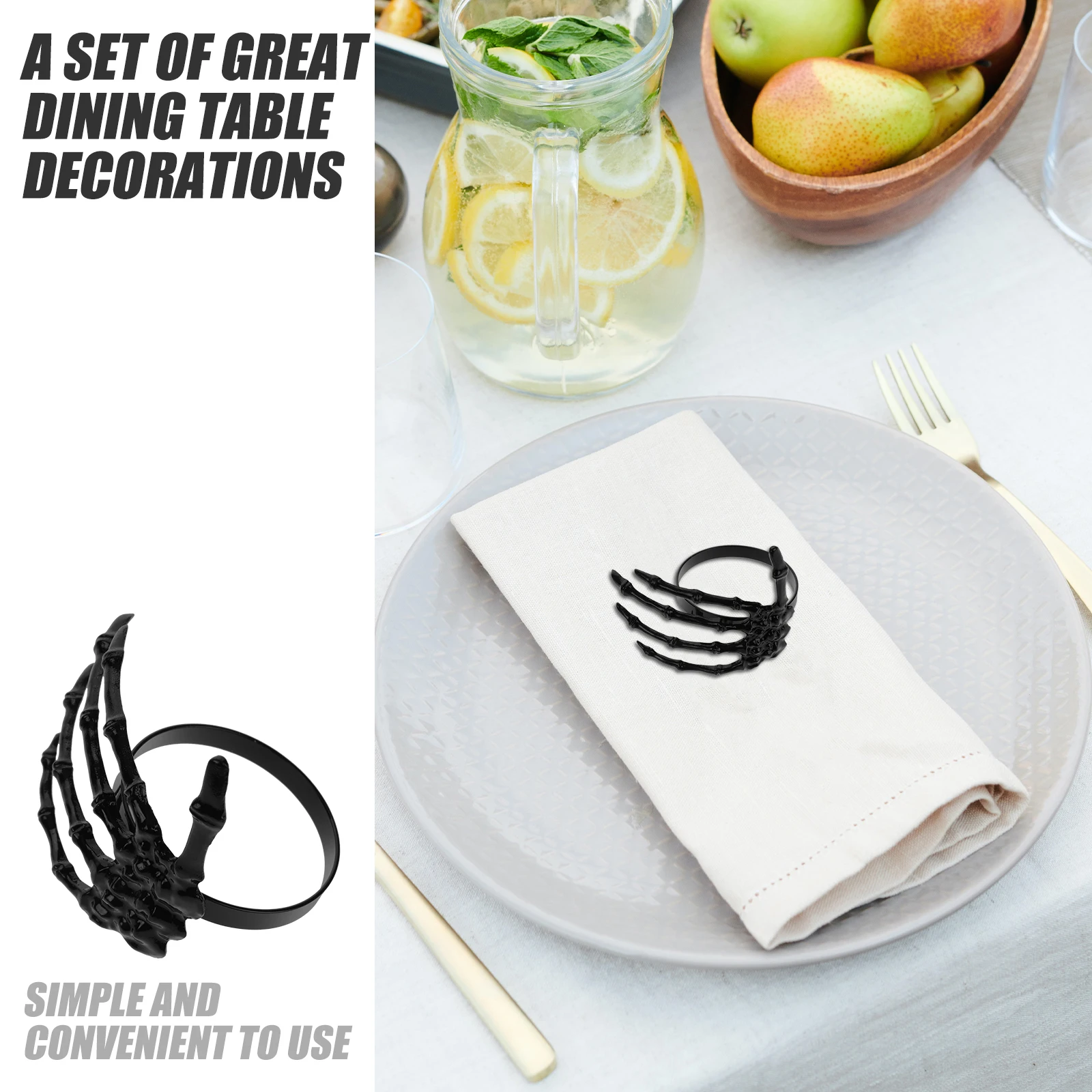 

4pcs Ghost Hand Napkin Buckles Black Creative Halloween Decorations Portable Dining Table Party Supplies Decorative Napkin Rings