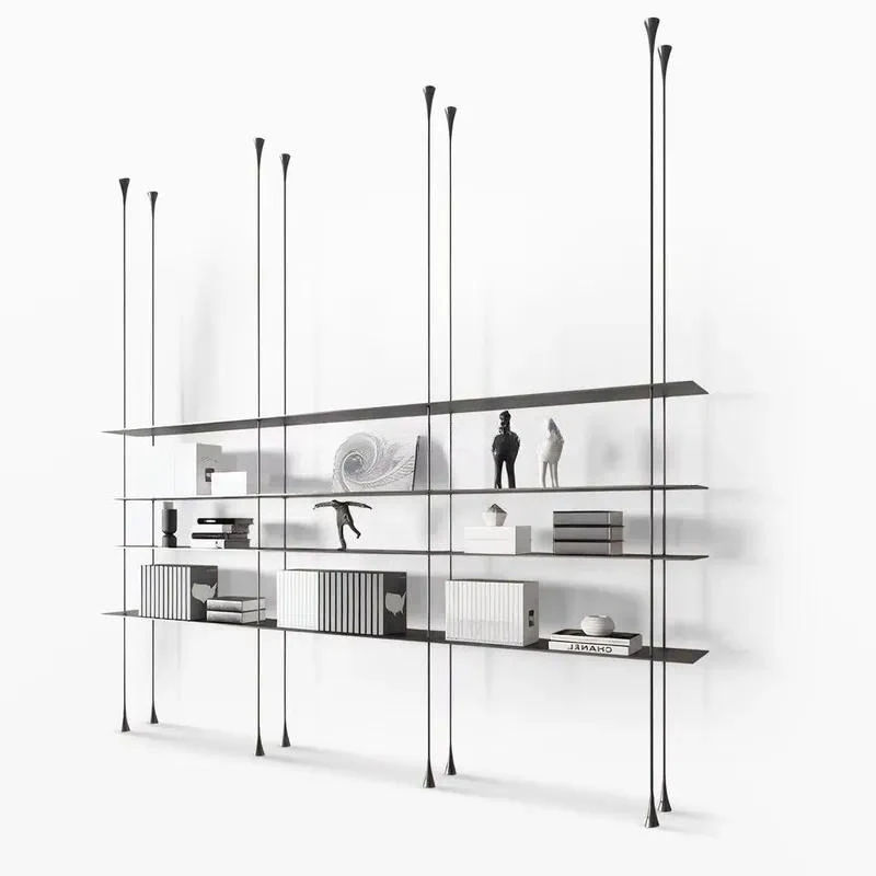 Modern Simple Luxury Modular Bookcase with Aluminum Metal Frame LED Light for Living Room Bedroom Custom Storage Shelf