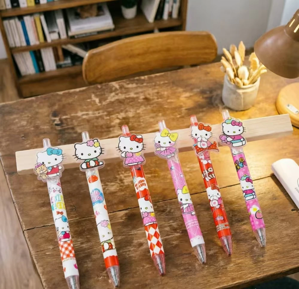 Cute Hello Kitty Gel Pen 0.5mm Acrylic Press Ballpoint Pen Kawaii Stationery for School Office Student Gift Journaling Supplies