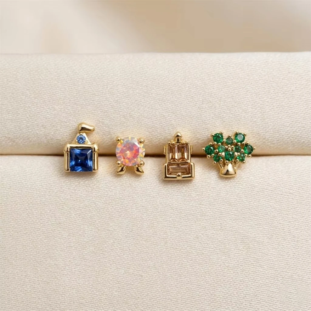 FTCY Exquisite Colored Zircon Inlaid Amusement Park  Stud Earrings For Women Cute Amusement Park Stud Earrings Jewerly Gift