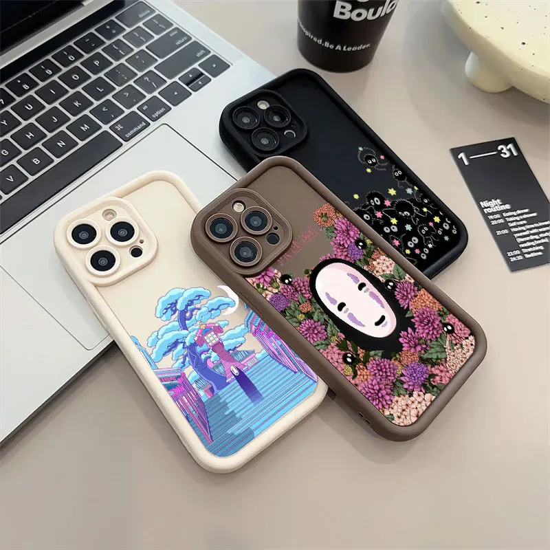 Studio Ghibli Anime Spiriting Phone Case For iPhone 16 15 14 13 11 Pro Max 12 Mini Silicon Case For iPhone 15 16 Plus Soft Cover