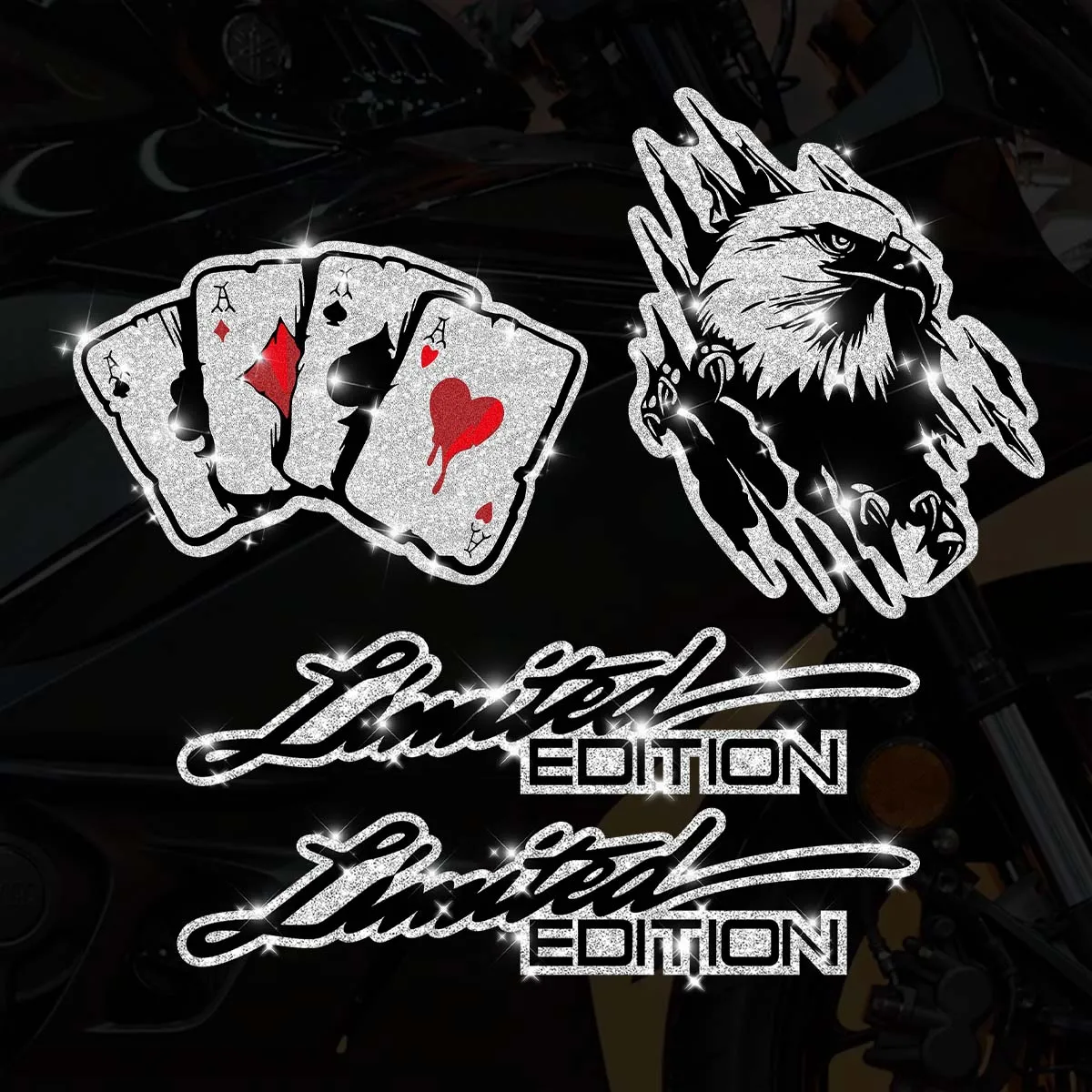 

Персонализированные виниловые наклейки с узором орла и блестками для мотоциклов, шлемов, боковых панелей, кузова автомобиля, декоративные аксессуары