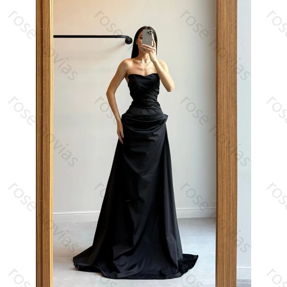 

Customized 2026 Hot Sale Black Formal Dress Strapless Ruched Satin Draped Overskirt Bodycon Maxi Gown Women Evening Party