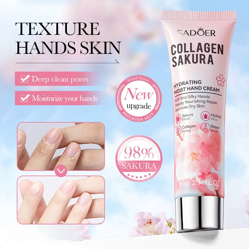 SADOER Sakura-Crème hydratante au collagène pour les mains, soin de la peau lissant et hydratant