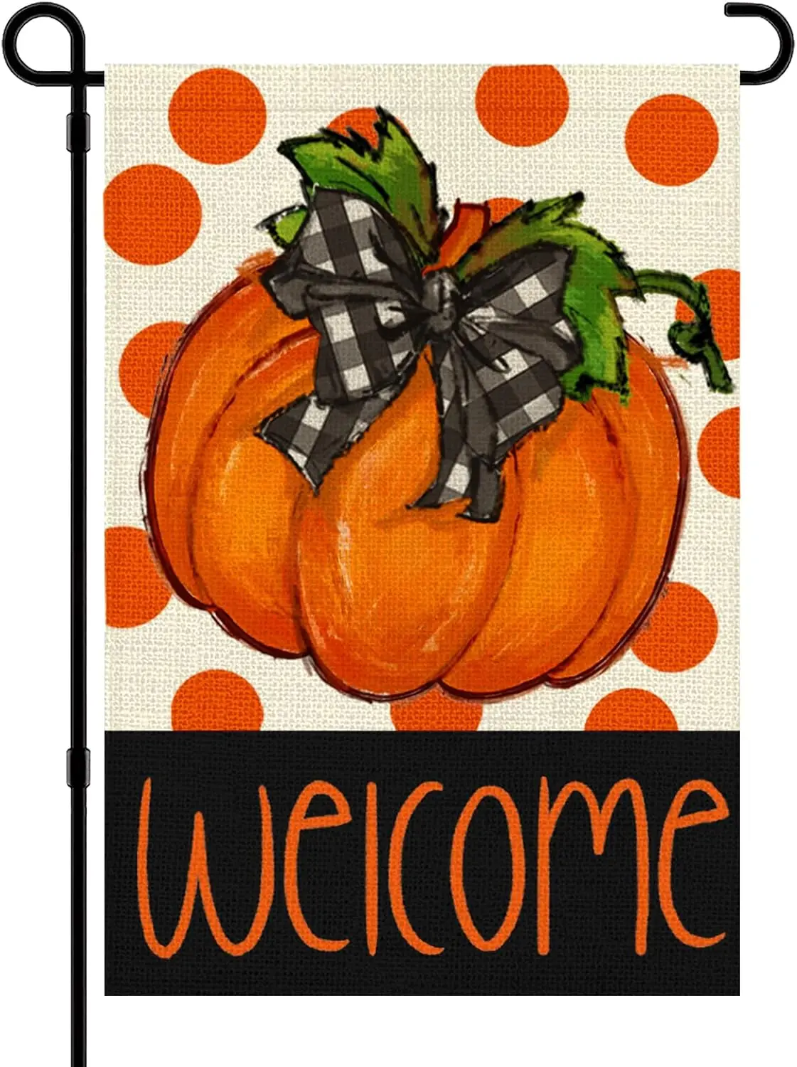 Fall Pumpkin Welcome Garden Flags 12x18 Inch Double Sided Vertical Polka Dot Flags Thanksgiving Orange Pumpkin Design Yard Flag