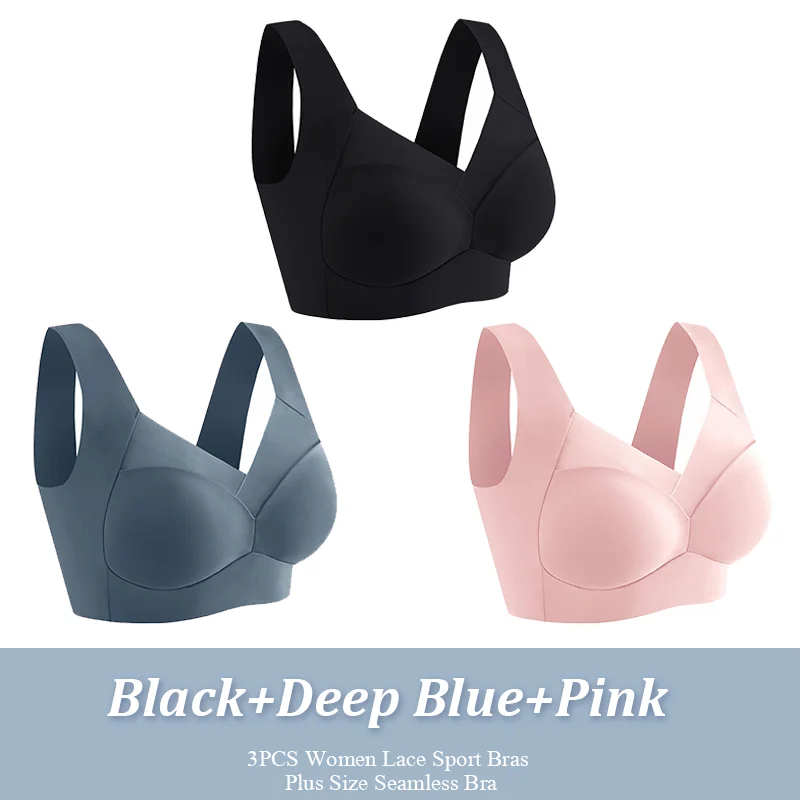 3 Stuks Vrouwen Sport Bh Plus Size Naadloze Kanten Beha Bralette Backless Dame Brasserie Vest Vrouwelijke Verzamelt Schokbestendig draadloze Top