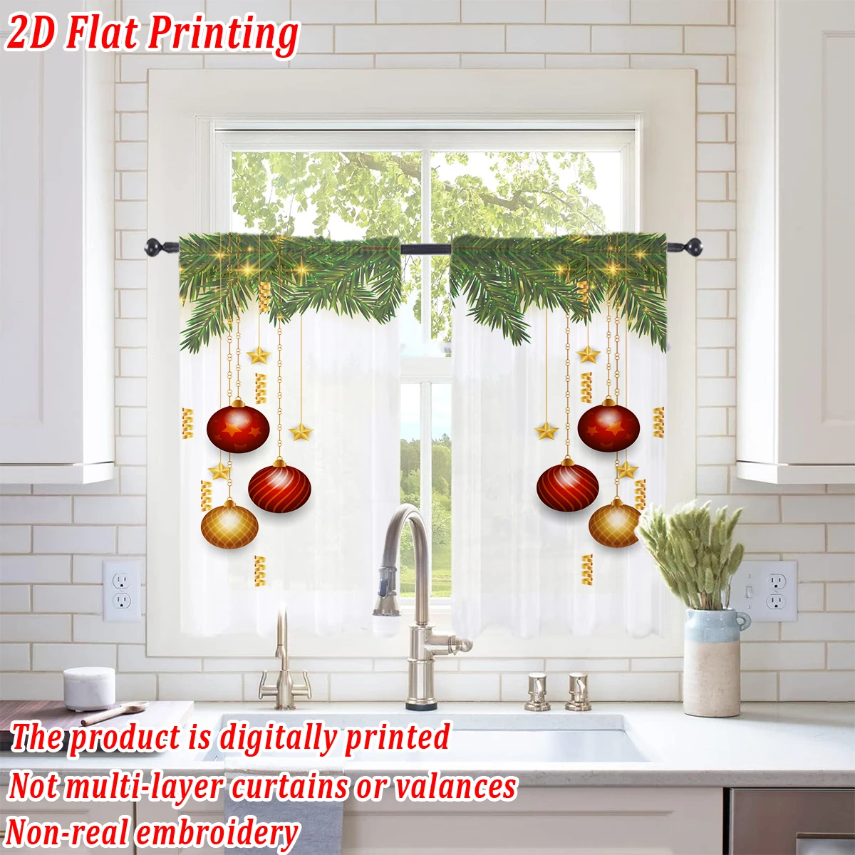 عيد الميلاد شقة الطباعة المطبخ شير الستار مع عيد ميلاد سعيد الكرة ستار زخرفة الصنوبر فرع لعيد الميلاد ديكور المنزل الطرف