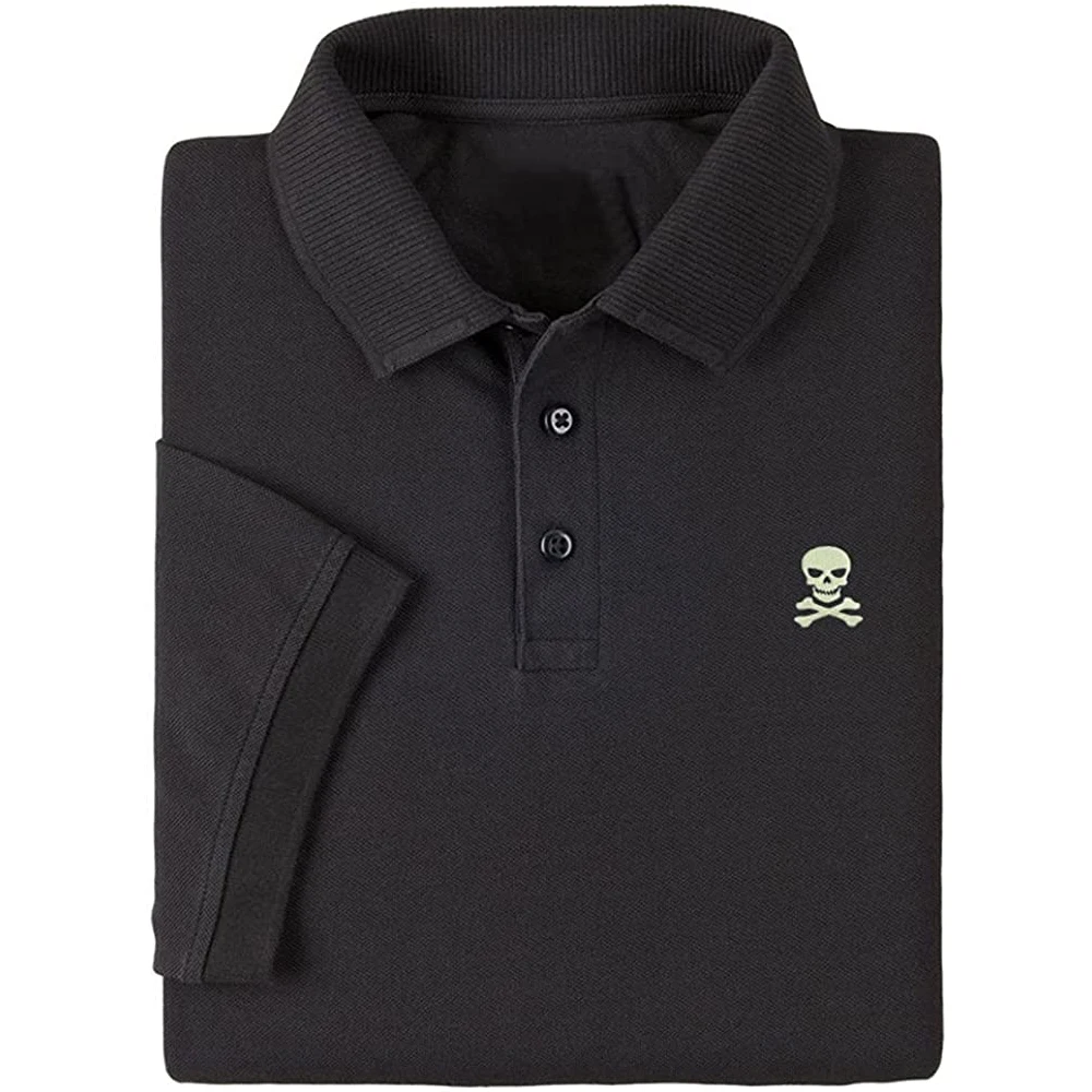 Lyprerazy Men's Polo Shirt Skull and Crossbones Embroidered Short Sleeve Polo-Shirt Embroidery Casual Golf Shirt