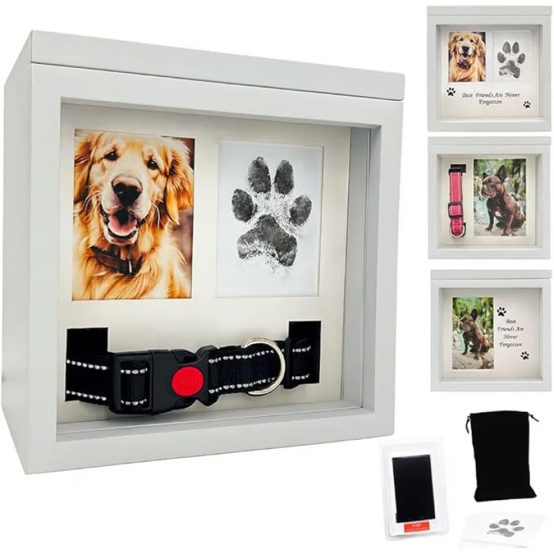 صندوق رماد من الخشب الصلب، إطار تذكاري مطبوع عليه يد الحيوانات الأليفة والقدم #1