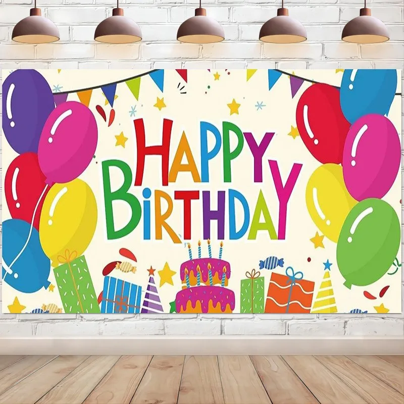 Happy Birthday Backdrop Banner White Colorful  Sign Gift Boxes Stars Photography Background for Men Women Party Decorations