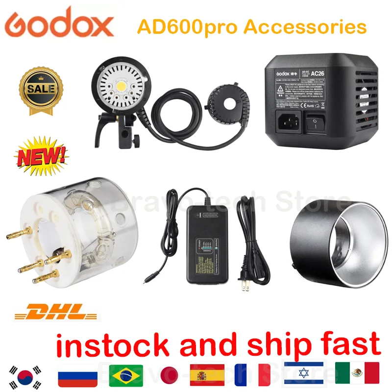 Godox Ad600pro flash accessories/AD-R9 Standard Reflector/C26 Battery Charger/AC26 Power Adapter/H600P flash head/FT-600pro tube