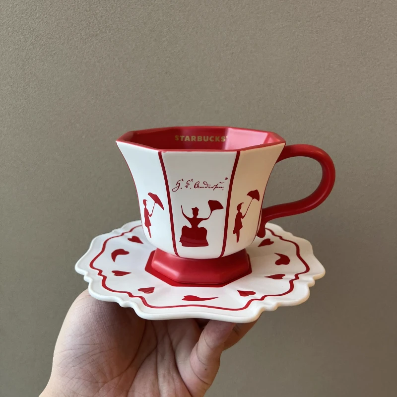 

Red and White Matching Cup and Coaster Set, Modern Simplicity Mug, Household Kitchen Tool, Creative Ceramic Mug Plate, Ballet Da