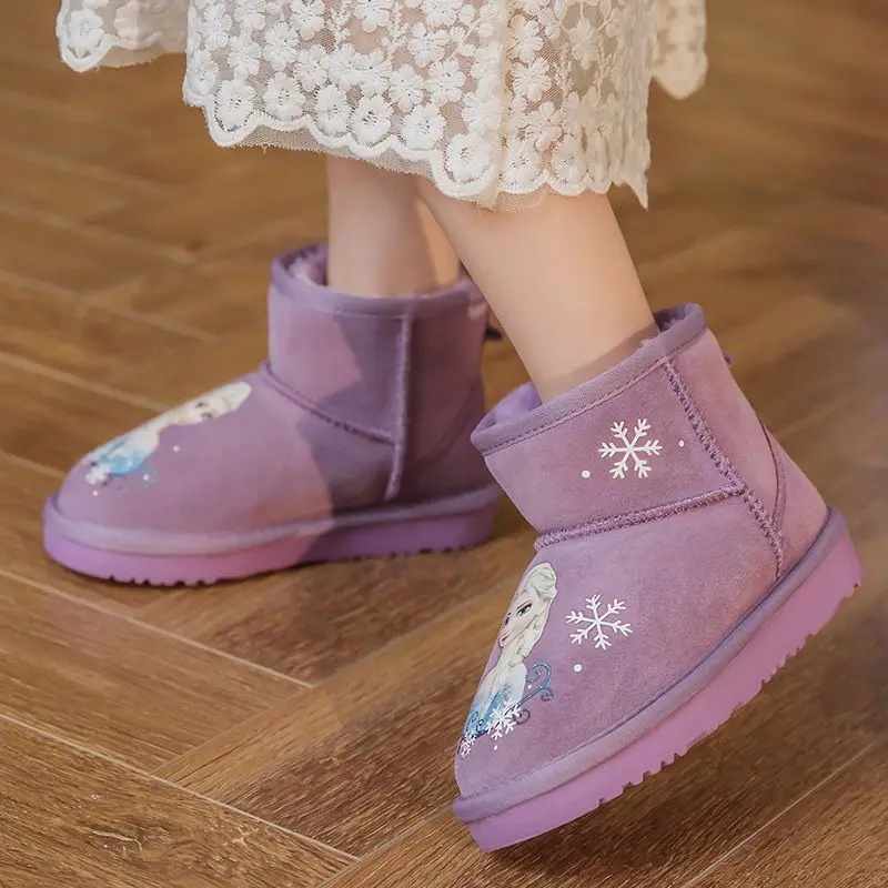 Disney girls snow boots frozen elsa winter plush warm anti-skid casual shoes Thickened baby rain boots