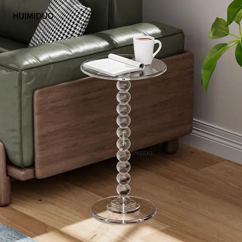 Acrylic Beaded Side Table Round Transparent Modern Simple Mesa Lateral Living Room Sofa End Table Minimalist Bedroom Home Decor