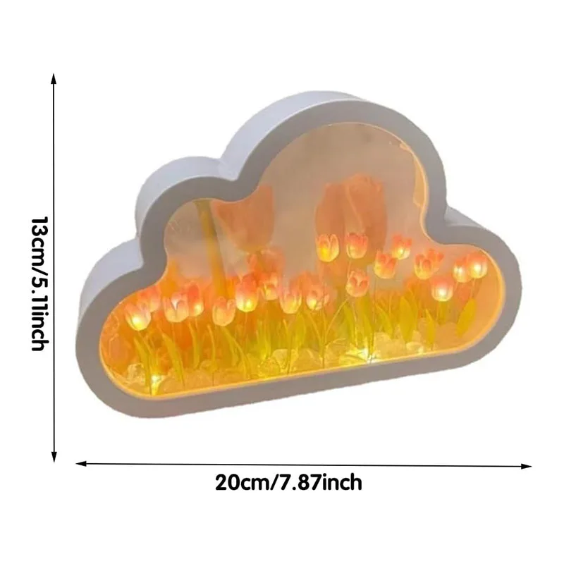 Handmade Pequena Luz Noturna com Nuvem e Tulipa Espelho, Coração Menina, Sala De Estar, Decoração Desktop, Presente De Aniversário, Presente De Férias, DIY