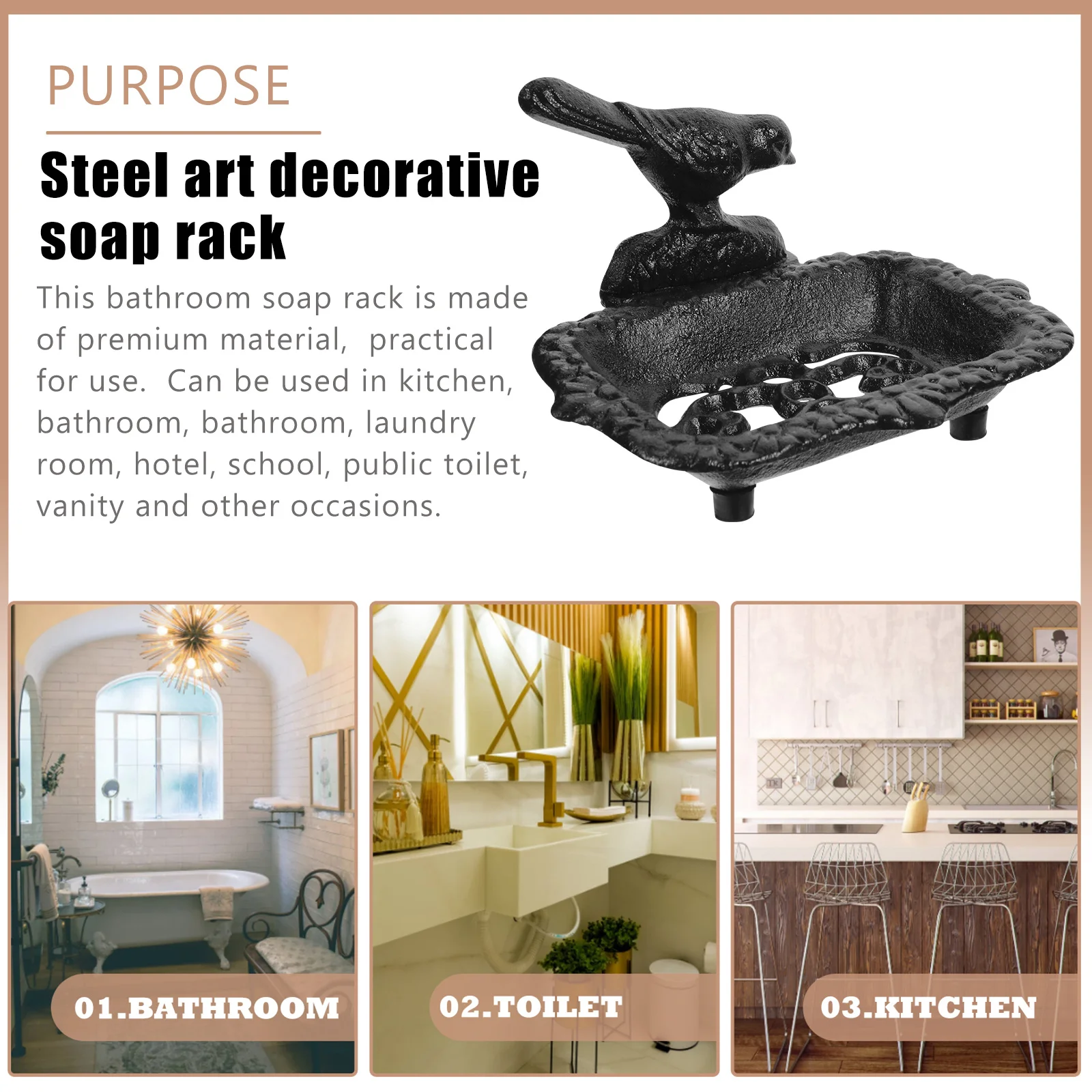 

Bathroom Soap Holder Iron Metal Draining Rack Bird Shaped Soap Container for Kitchen Hotel School Public Toilet Vanity Space