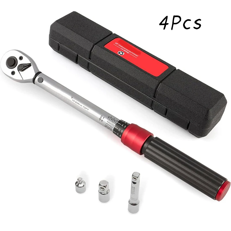 4Pcs 3/8\'\' 10-60N.m Adjustable Ratchet Wrench Kit Two-way Precise Ratchet Key Accuracy 3% Bicycle Torque Wrench Set Hand Tools