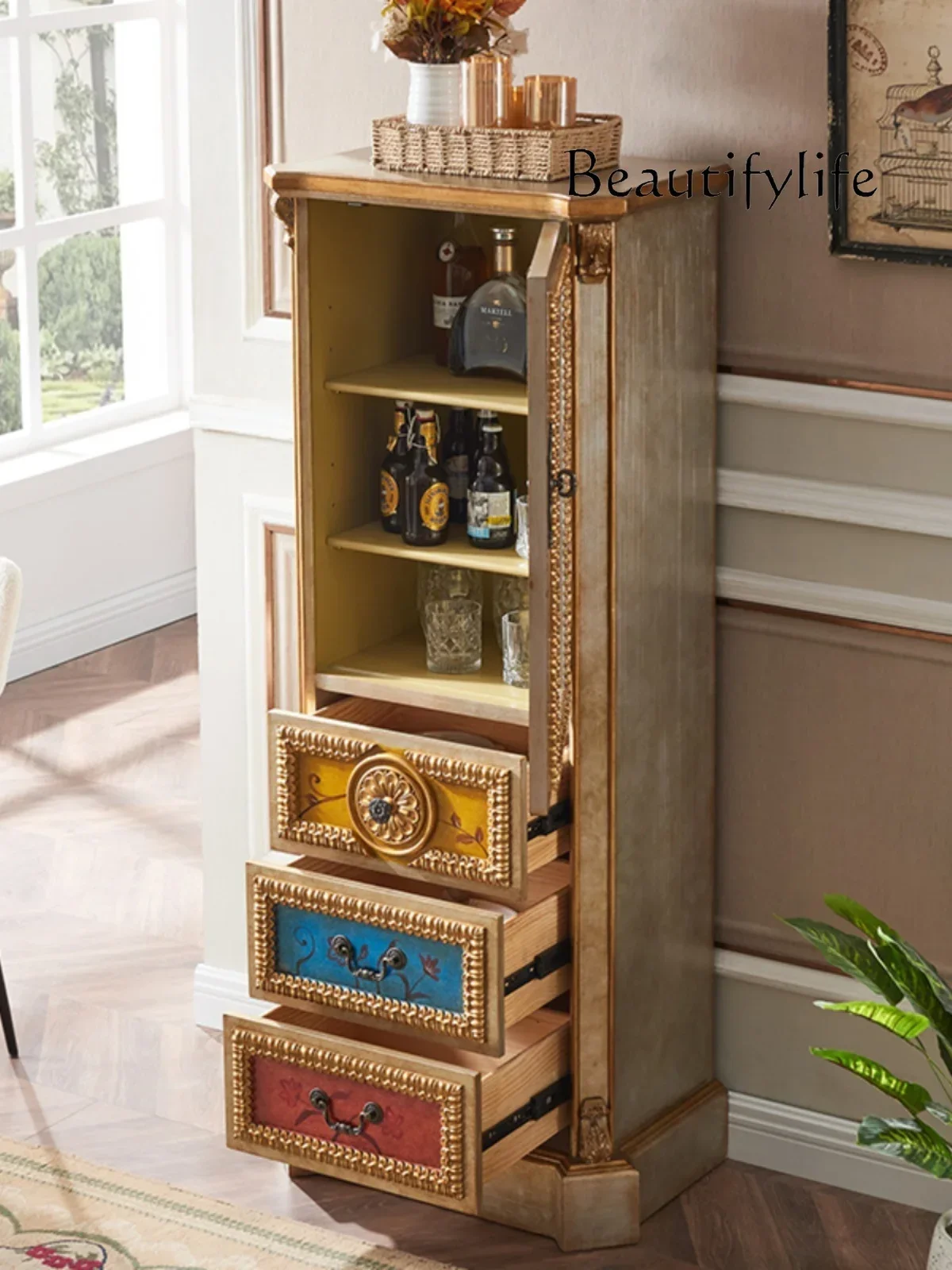 

1184American Style French Style Painted Wine Cabinet Sideboard Cabinet Cupboard Size Chest of Drawers Supporting