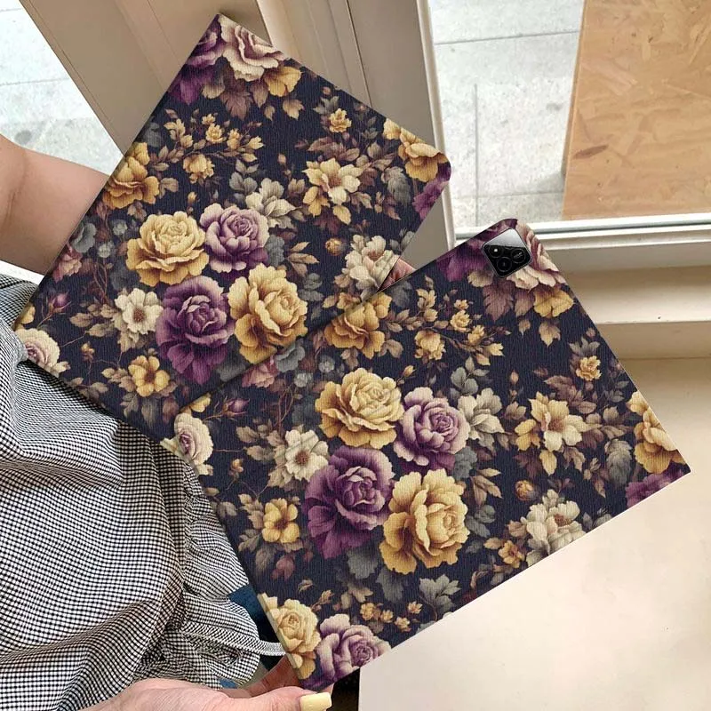 

Vintage Floral Pattern Black Tablet Case For Xiaomi Redmi Mini Pad SE K 2 4 5 6 7 8 2023 2025 11 8.8 11.2 10.1 Pro Gift