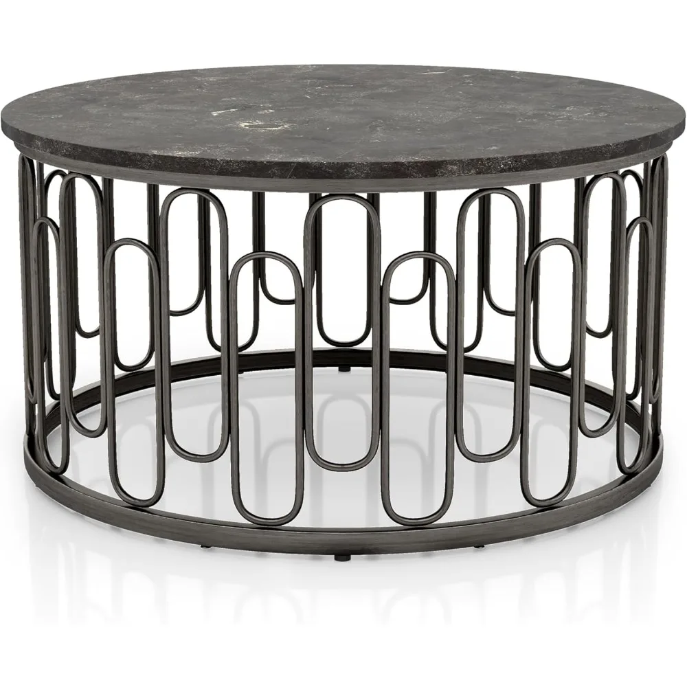 أثاث أمريكا ديفيس طاولة قهوة مستديرة حديثة مع سطح رخامي وأرجل معدنية قوية ورف مفتوح لغرفة المعيشة والشقة #1