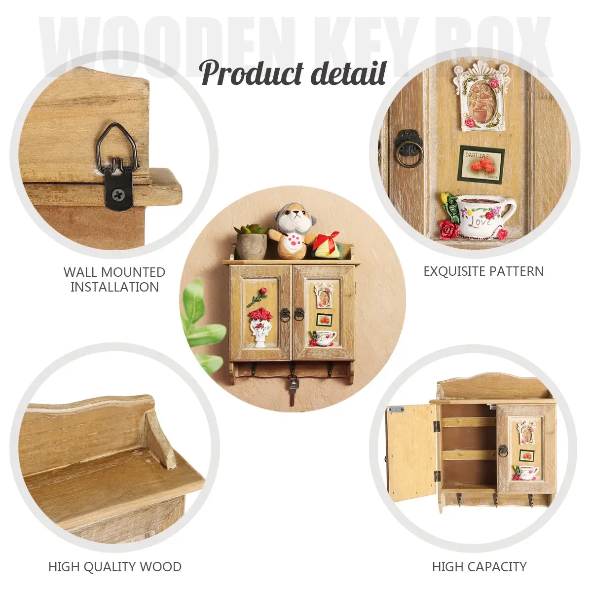 Box Organiser Rack Double Doors For Home Livingroom Decor Retro Wooden Key 9 Hooks Key Cabinet Brackets Holder Wall Mounted