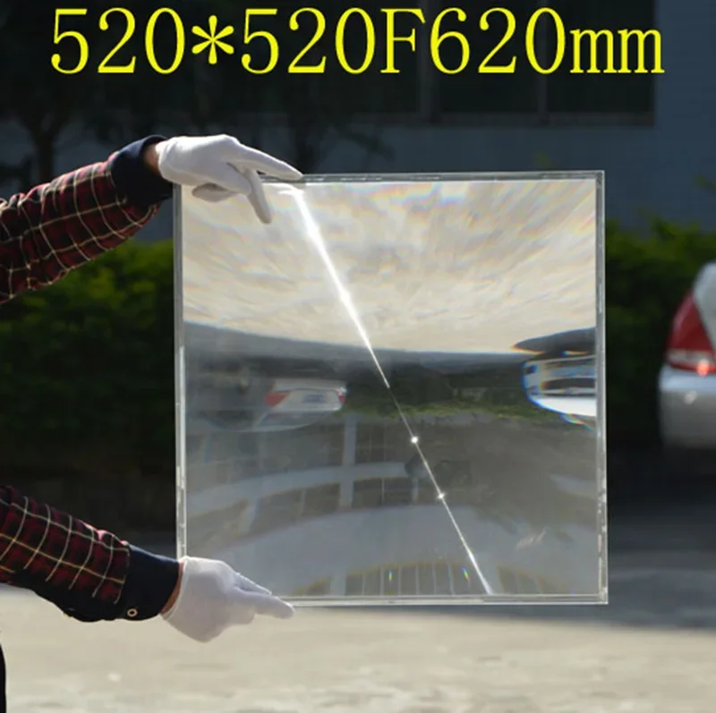 520 × 520 ミリメートル大pmmaプラスチック太陽エネルギーフレネルレンズ焦点距離 620 ミリメートルビッグフェイス拡大鏡レンズソーラーコンデンサーlentes