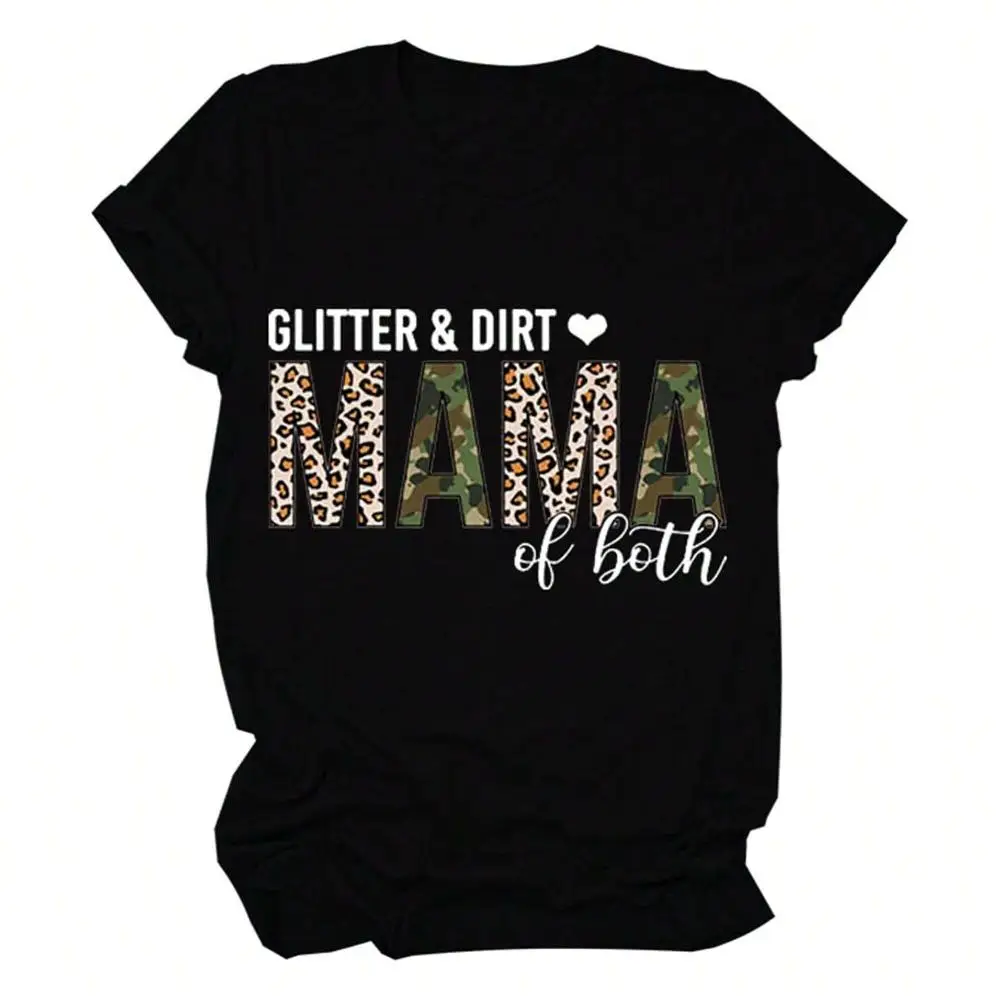 Glitter And Dirt Mama Of Both Shirts For Womens Funny Mom T Shirt Mama Gifts Shirts Summer Short Sleeve Graphic Tees Women s Short Sleeve T-Shirt