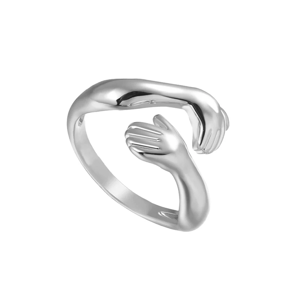 CANNER Simple Punk s925 Sterling Silver Personality Hand Embrace Joint Ring Love Embrace Open Ring for Women Accessories Gifts