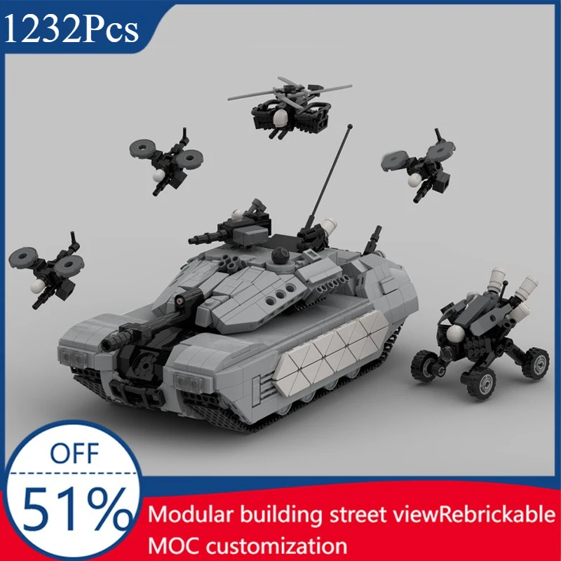 

1232 шт. MOC креативный дрон, танк, технология, модульные строительные блоки, модель для детей, сделай сам, сборка, дисплей, игрушки, рождественские подарки