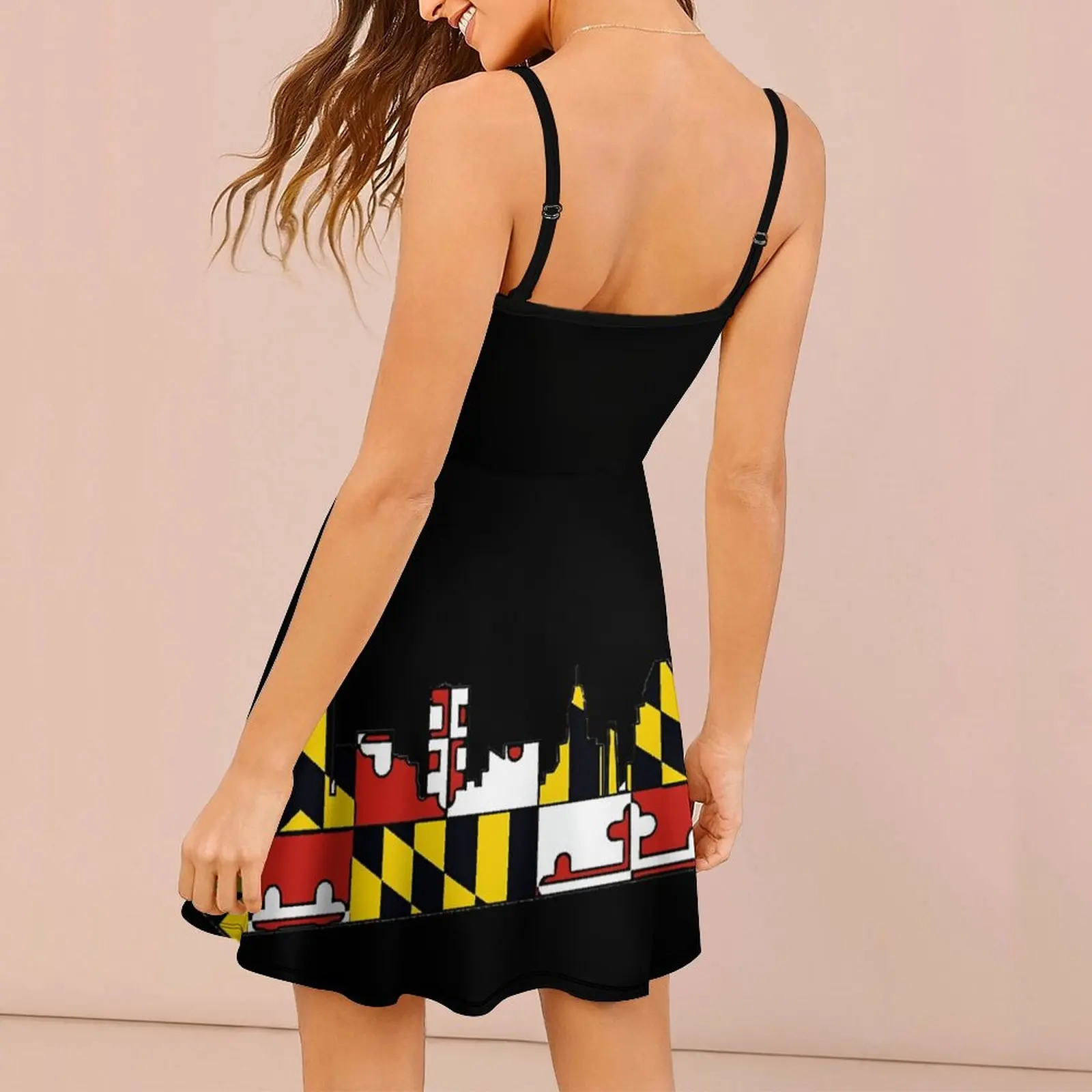 Baltimore Maryland Flag Skyline Women's Sling Dress Humor Graphic Strappy Dress Novelty Exotic Woman's Clothing Cocktails