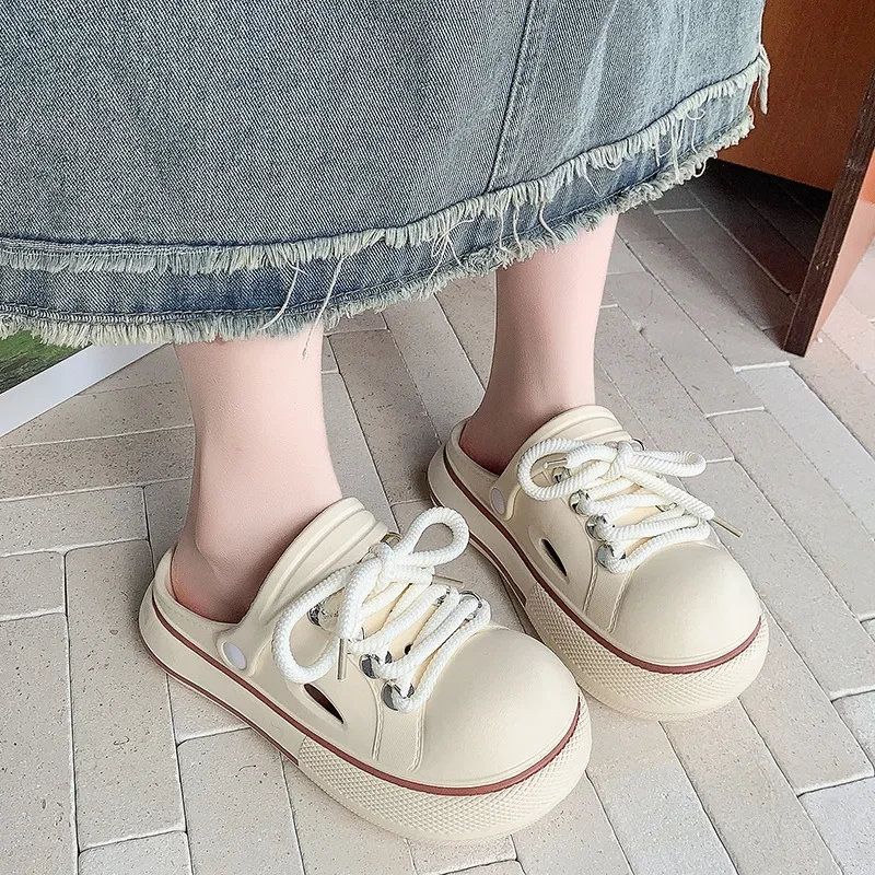 

2025 Women Platform Slippers Lace-up Fashion Clogs Soft EVA Summer Shoes Thick Sole Girls Indoor Street Slides Slip-on Sandals