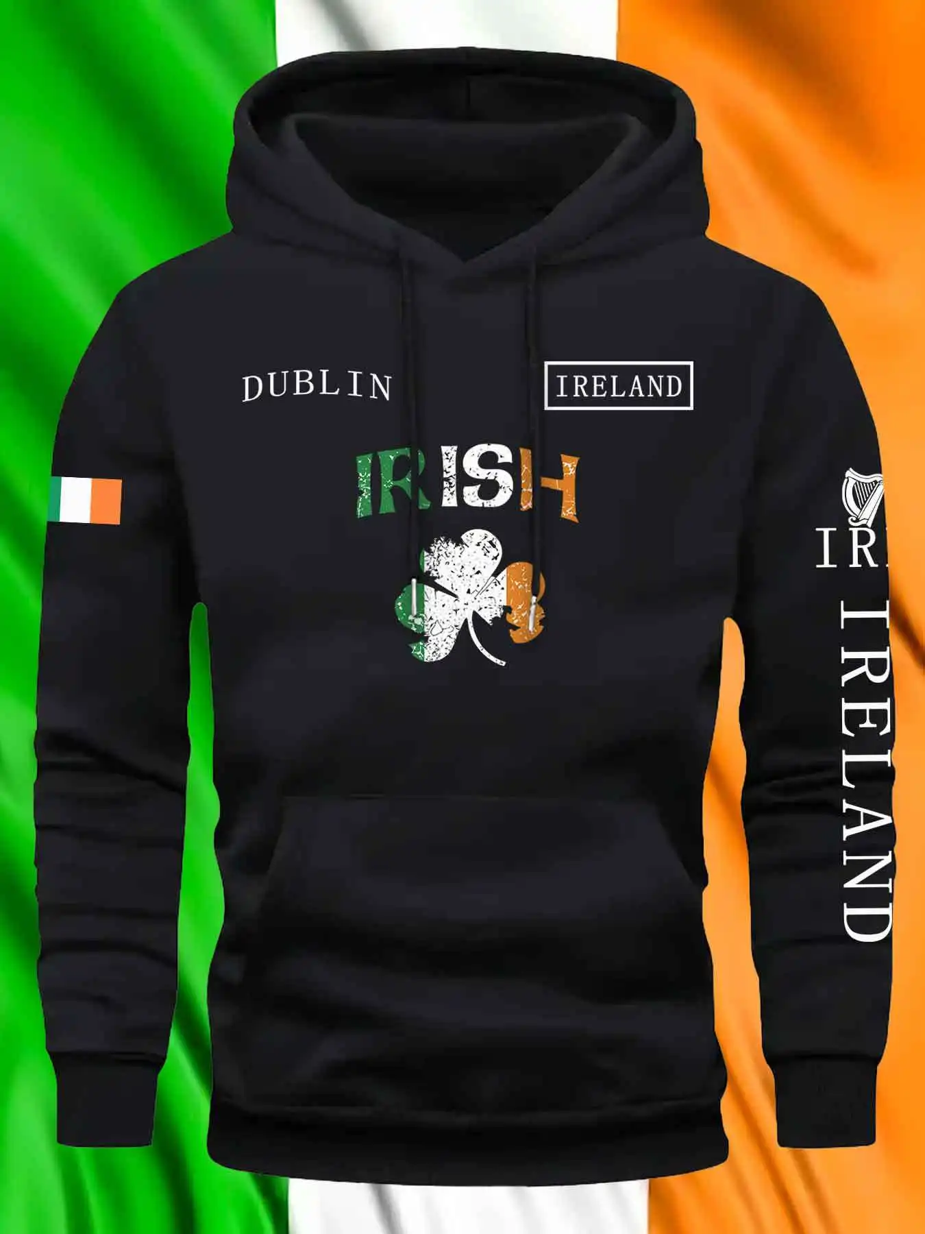Suitable for outdoor exercise in autumnandwinter.Comfortablemen'sandwomen'ssamestylehoodiewithIrishcreativeprintandtrendydesign.
