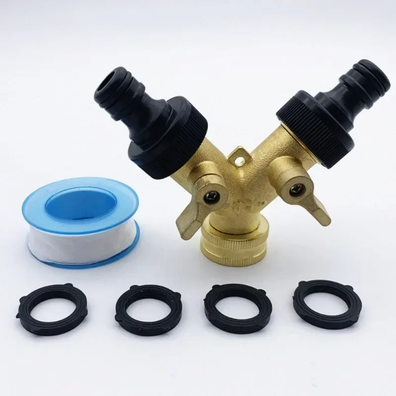 2-way Y-shaped Garden Hose Distributor with Rubber Gasket and Raw Material Tape, Brass Garden Hose Connector Distributor