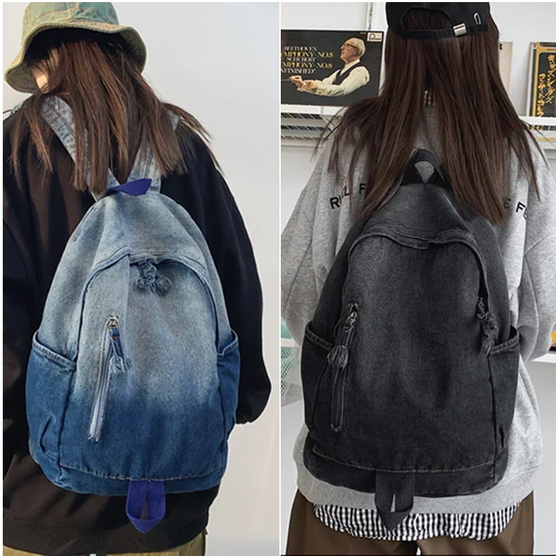 

2023 New Denim Women Backpack Retro Travel Bagpack Large Capacity Bookbag College Student School Bags for Teenager Girls Rugtas