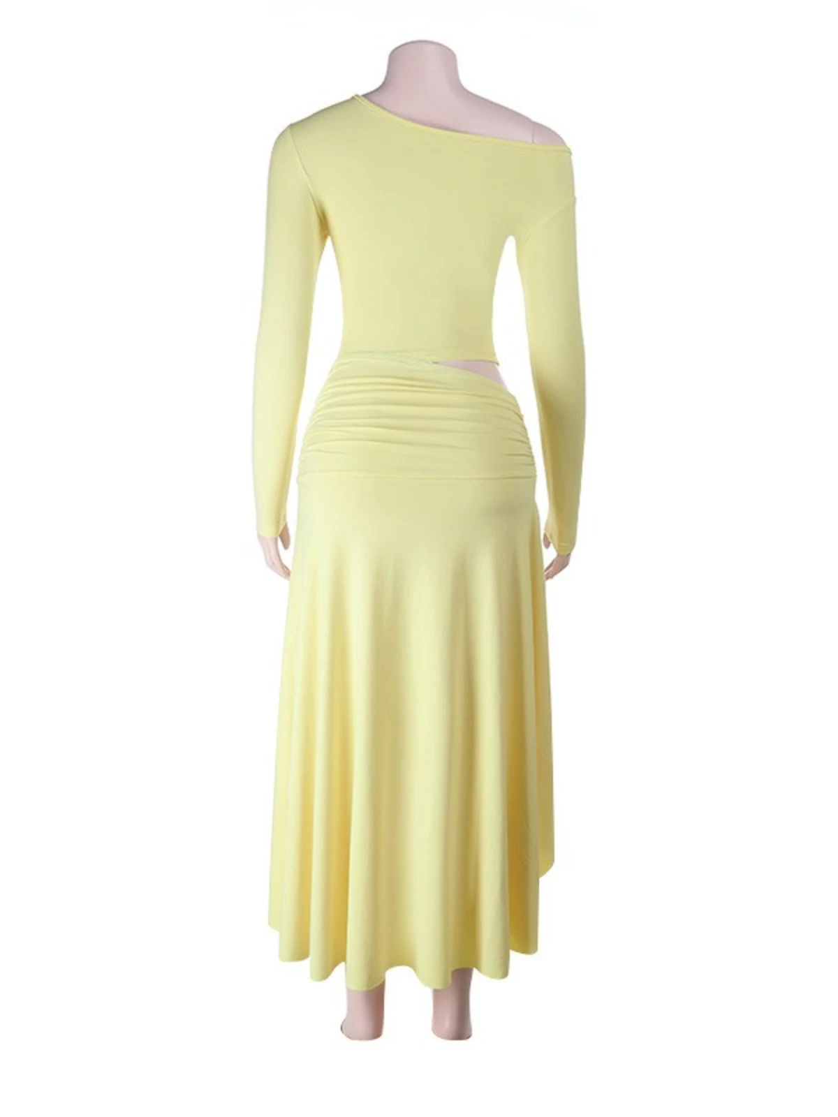 SsTss Women Fashion Solid Long Sleeve Irregular Dress Sexy One Shoulder Cutout Waist Slim High Split Elegant Party Dress Outfits