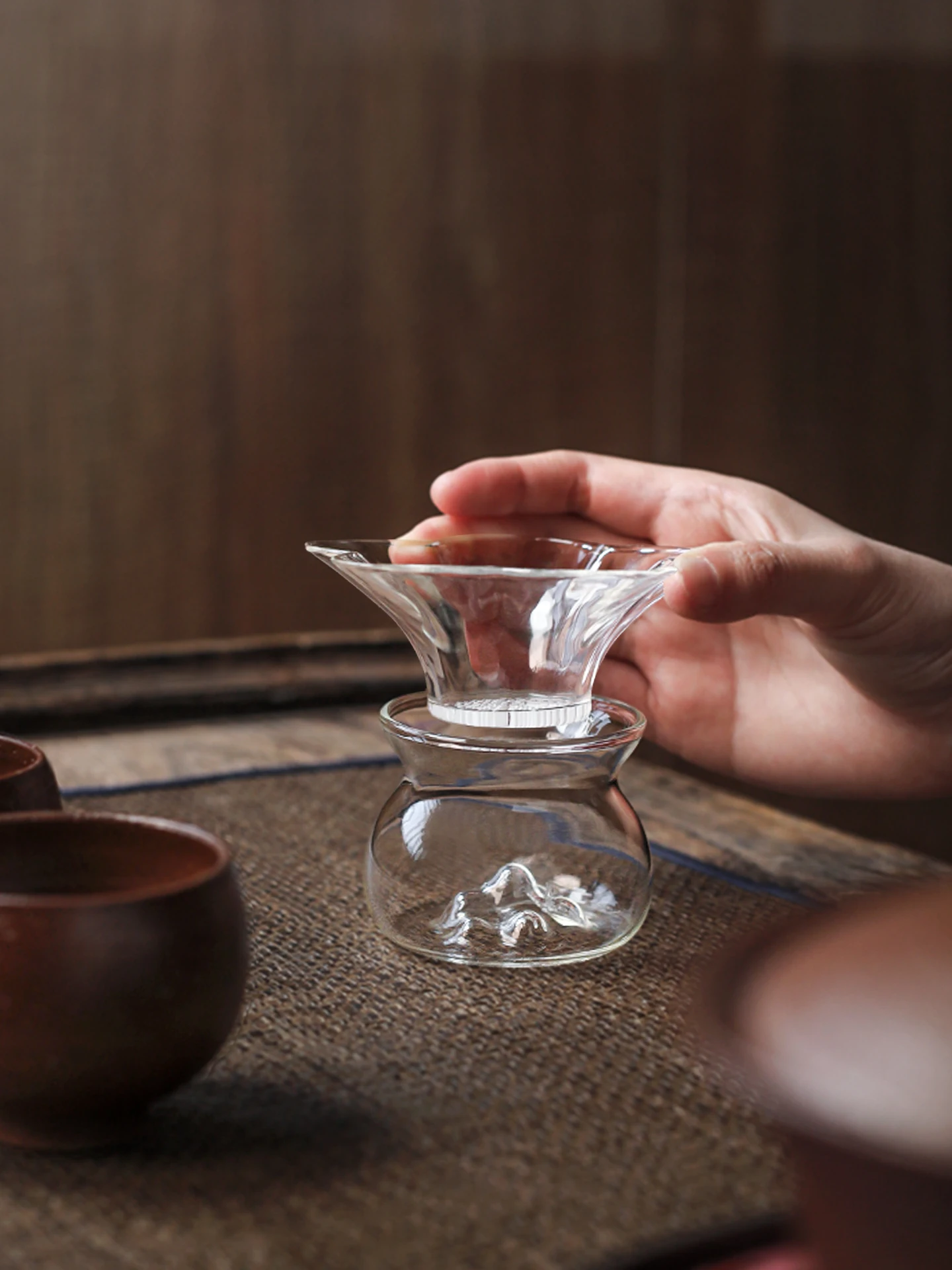 Heat Resistant Glass Tea Strainer Base Part Creative Petal Tea Set Separator Funnel Tea Leaf Filtering Net Nine Earth Handmade